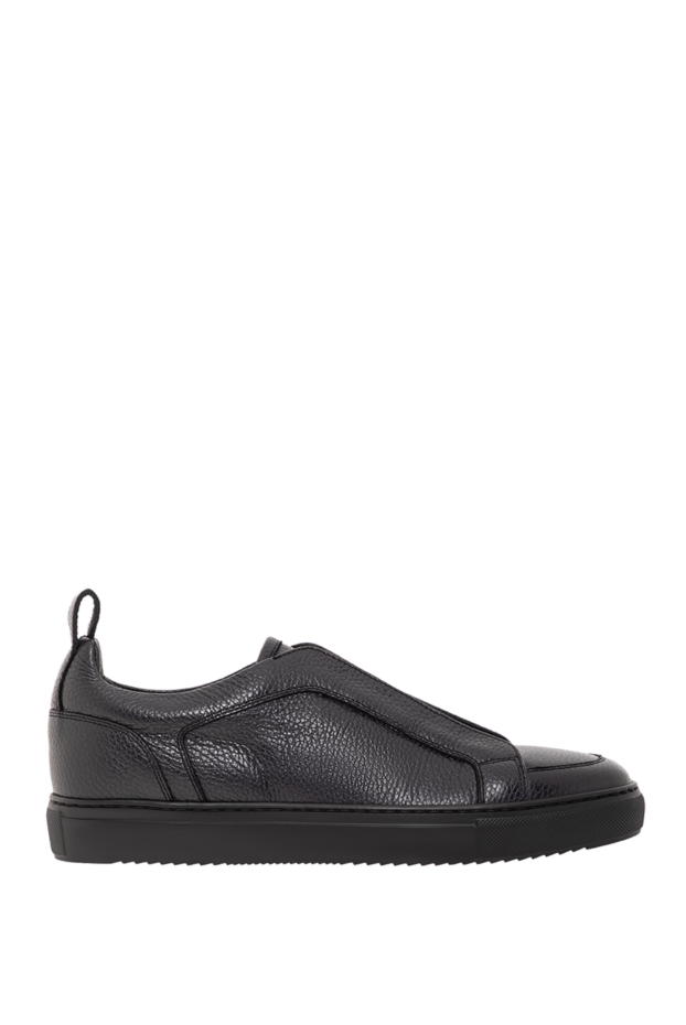 Doucal`s men's leather slip-ons with elastic inserts, black 190876 - photo 1