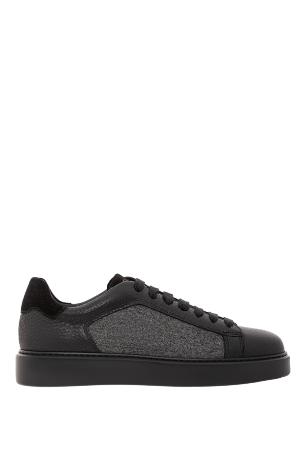 Doucal`s men's black leather sneakers with a textile side panel 190881 - photo 1