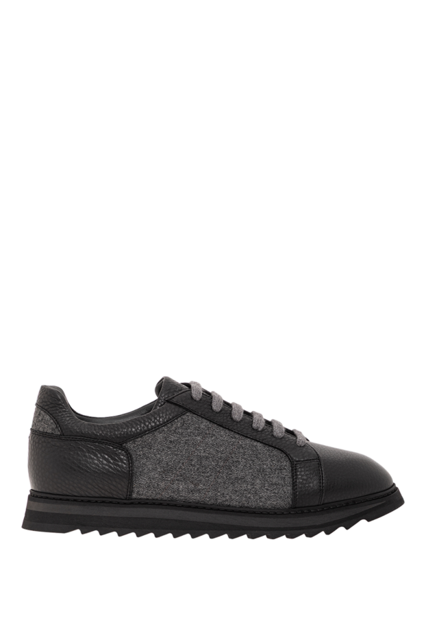 Doucal`s leather and textile sneakers with a ribbed sole 190886 - photo 1