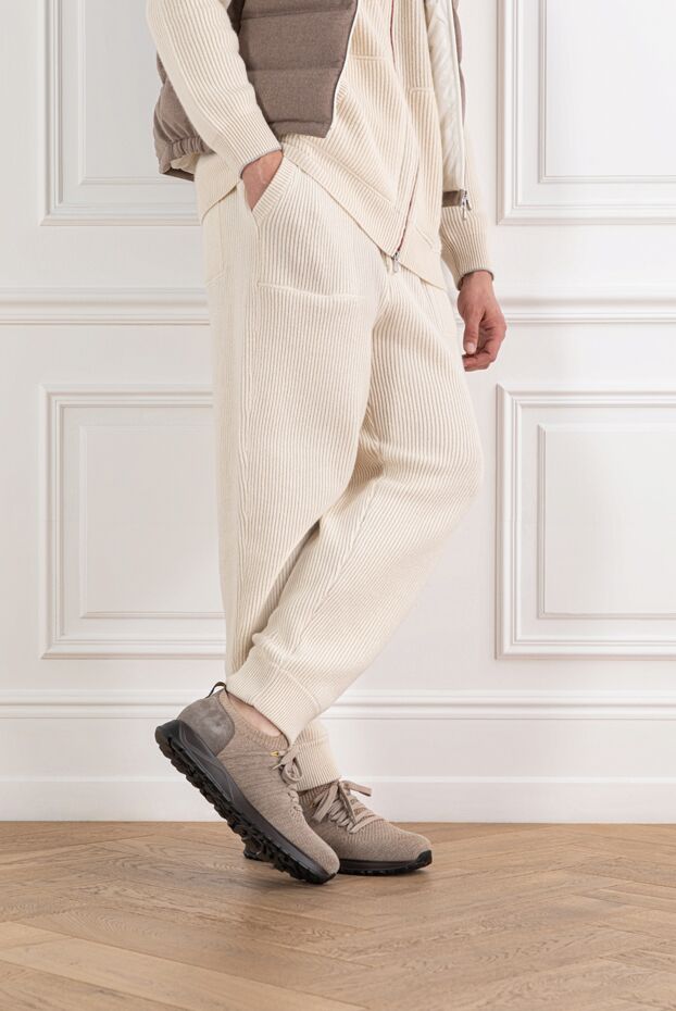 Doucal`s beige knit sneakers with a leather heel and black sole. 190888 - photo 2