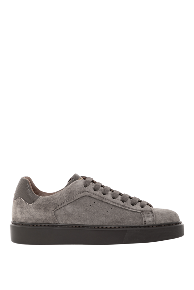 Doucal`s gray suede sneakers with leather trim inside 190889 - photo 1