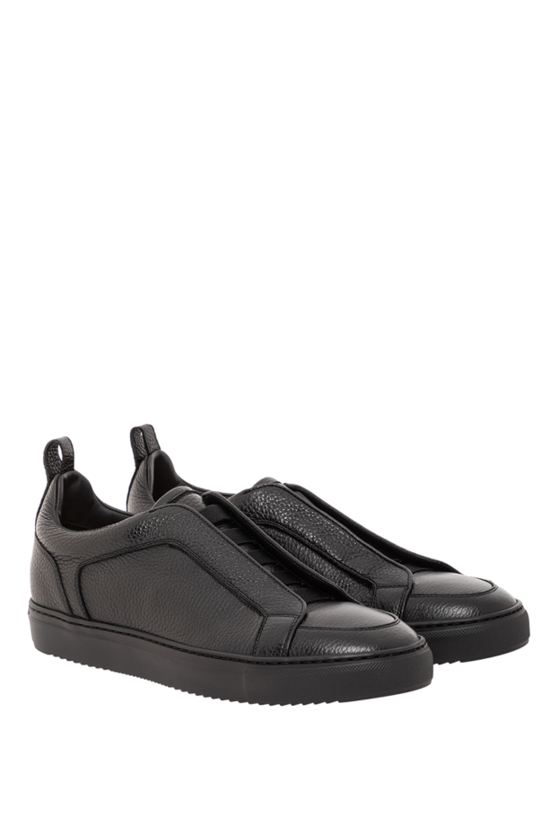 Doucal`s black sneakers made of soft grained leather with elastic straps 190899 - photo 3