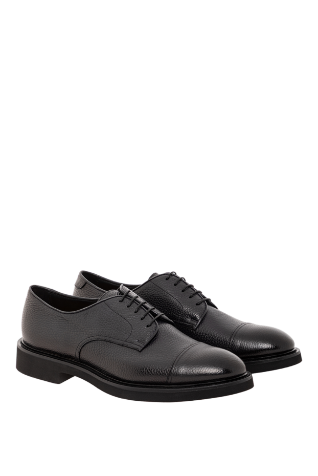 Doucal`s black, grained leather, closed-laced derby shoes 190900 - photo 3