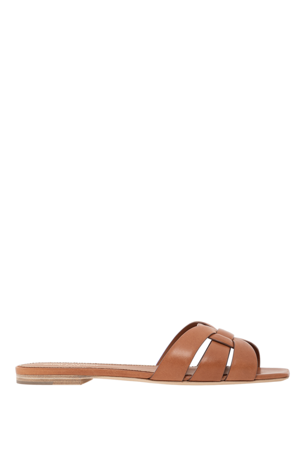 Saint Laurent women's tribute smooth leather mules in brown 190902 - photo 1