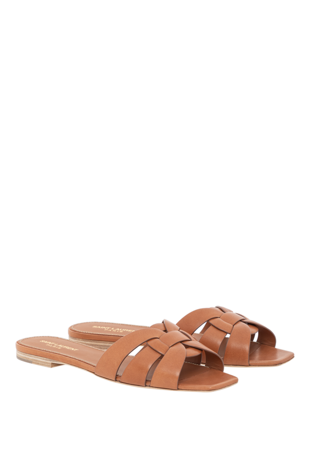 Saint Laurent women's tribute smooth leather mules in brown 190902 - photo 3