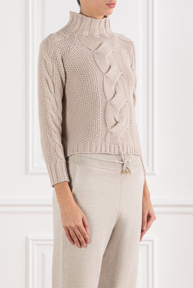 Panicale beige wool, silk and cashmere jumper with a voluminous cable knit 190950 - photo 3