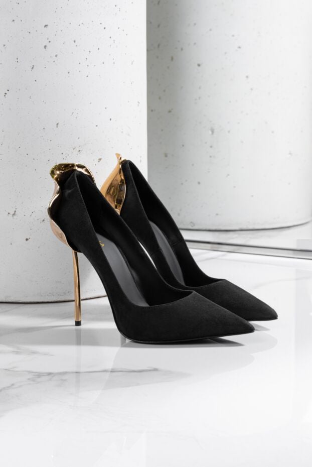 Le Silla petalo black suede and calfskin pumps with gold stiletto heels 190961 - photo 2