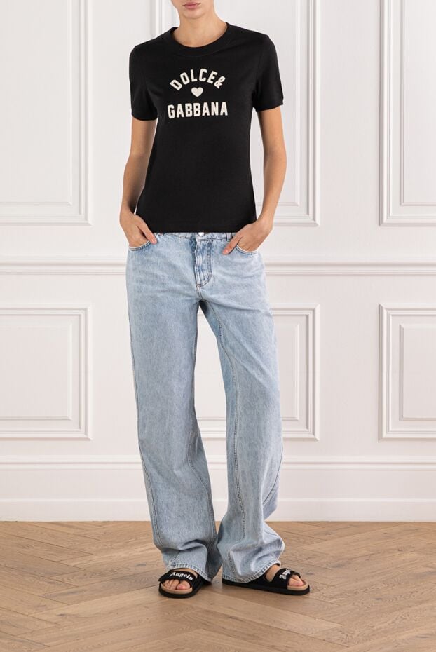 Dolce & Gabbana women's black t-shirt with lettering and a heart symbol 190978 - photo 2