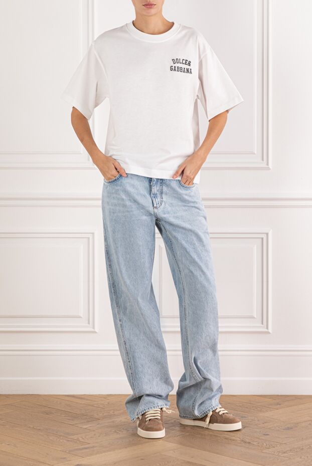 Dolce & Gabbana white cotton t-shirt with a black logo on the chest 190979 - photo 2