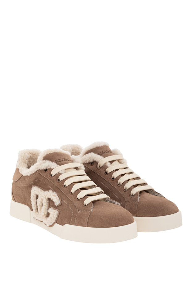Dolce & Gabbana portofino light calfskin and sheepskin sneakers in brown 190980 - photo 3