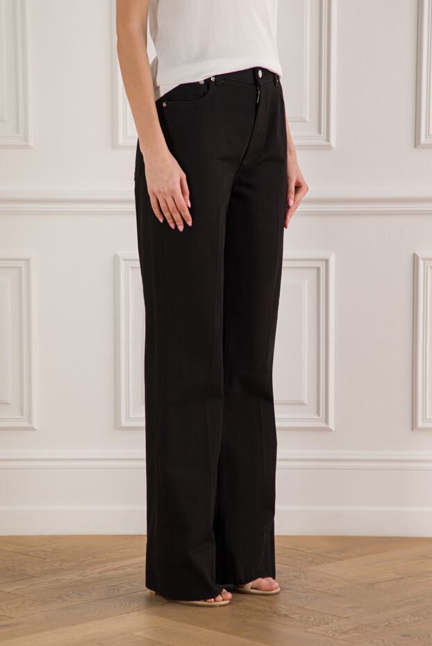 Dolce & Gabbana black flared cotton gabardine trousers with logo patch 190993 - photo 3