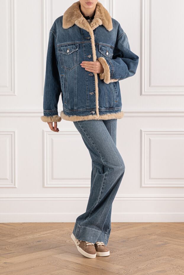 Dolce & Gabbana джинсова куртка на хутрі оверсайз з нагрудними кишенями 190995 - фото 2