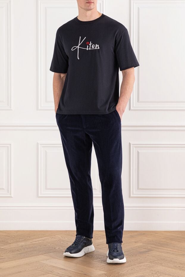 Kiton deep black cotton t-shirt with 3d logo embroidery 191004 - photo 2