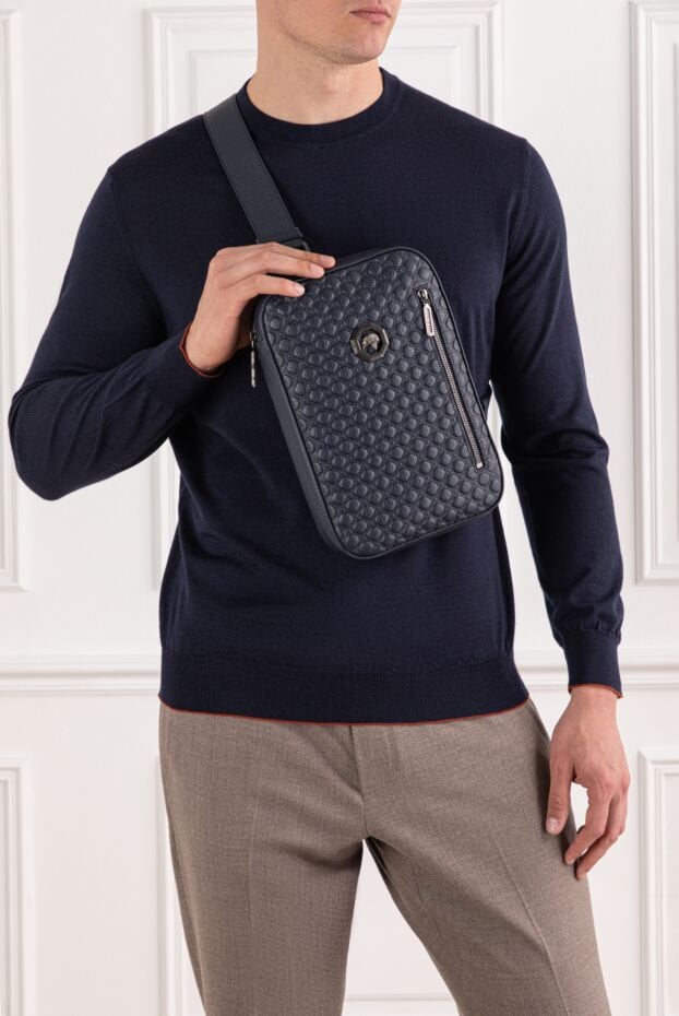 Stefano Ricci genuine leather bag with geometric relief and an eagle emblem, blue 191031 - photo 2