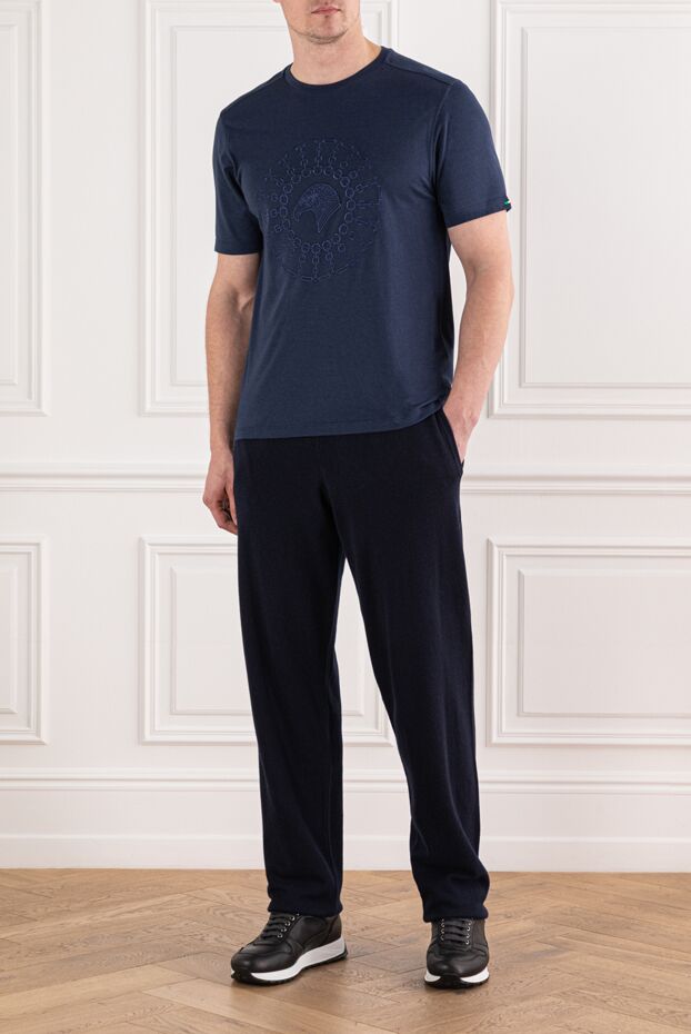 Stefano Ricci blue cotton and modal t-shirt with a raised pattern 191068 - photo 2