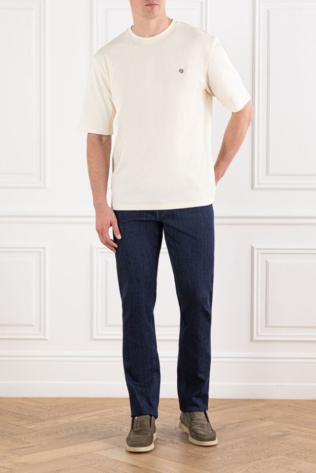 Stefano Ricci milk-colored cotton t-shirt with embroidered logo 191075 - photo 2