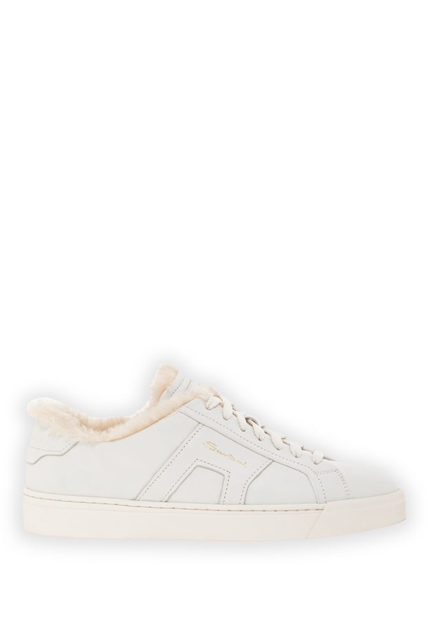 Santoni women's white double buckle sneakers in tumbled leather with fur 191262 - photo 1