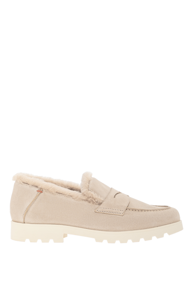Beige loafers with fur trim and a thick sole - photo 1