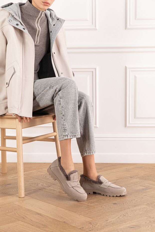 Santoni soft suede loafers with insulation and a textured sole 191266 - photo 2