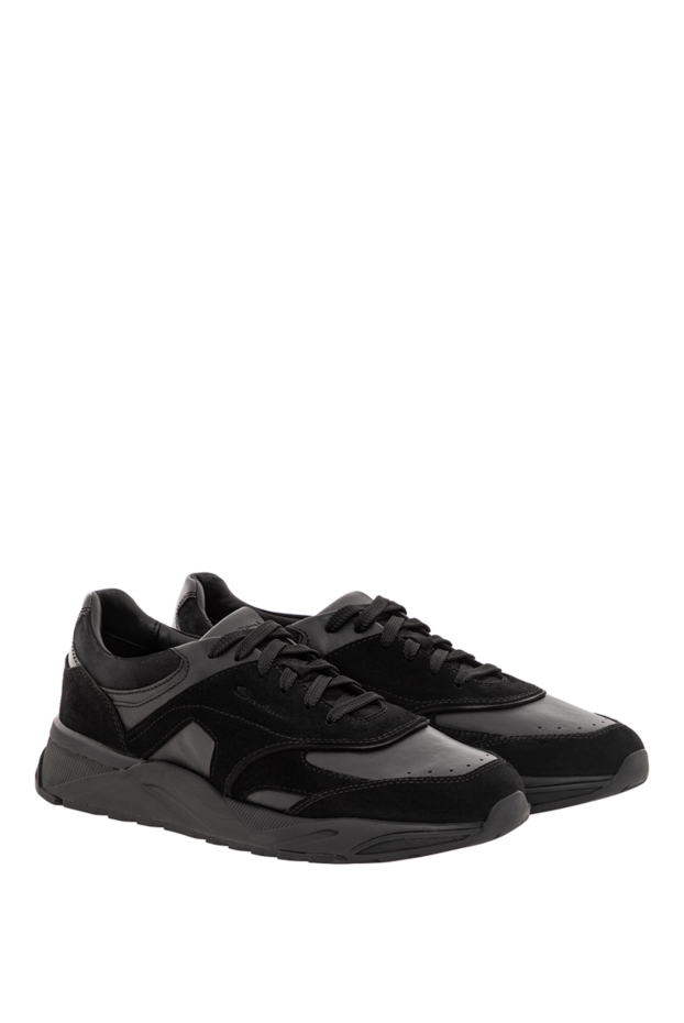 Santoni black leather sneakers with suede inserts 191275 - photo 3