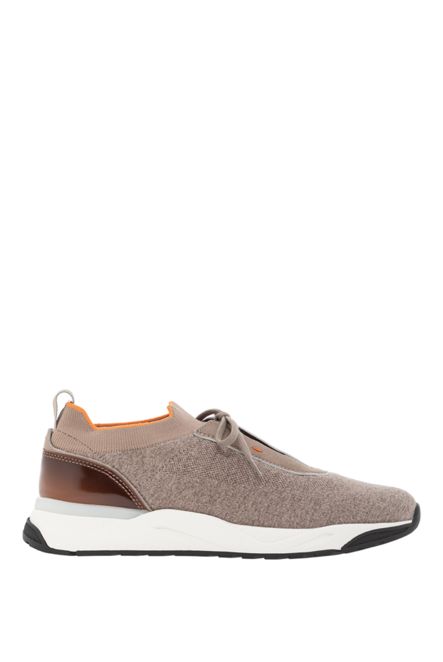 Santoni men's beige sneakers made of stretch wool knit and leather 191276 - photo 1