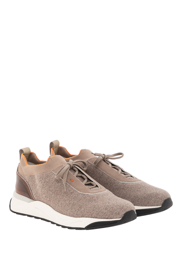 Santoni men's beige sneakers made of stretch wool knit and leather 191276 - photo 3