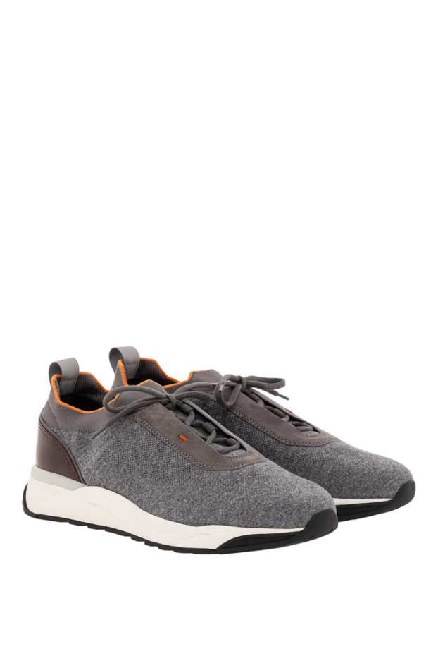 Santoni men's gray sneakers made of stretch wool knit and leather 191277 - photo 3