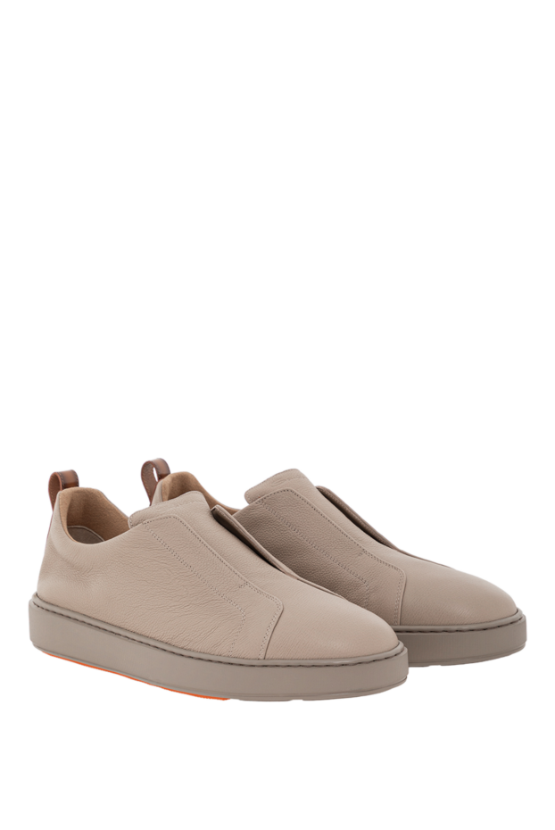 Santoni men's beige leather slip-on sneakers 191279 - photo 3