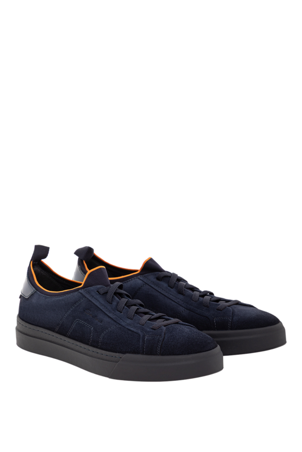 Santoni men's blue suede and leather slip-on sneakers 191282 - photo 3