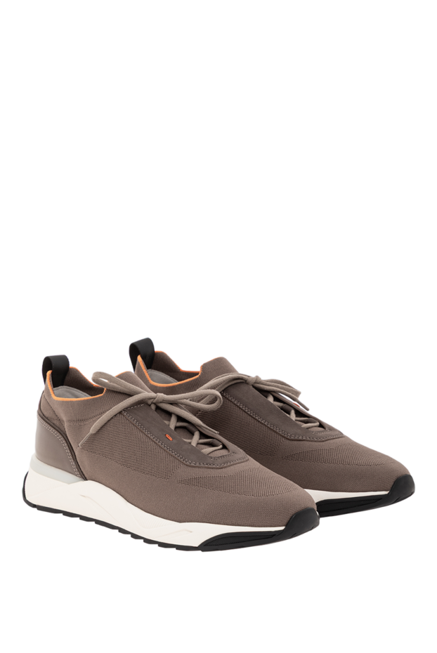 Santoni men's beige sneakers made of stretch knit and leather 191285 - photo 3