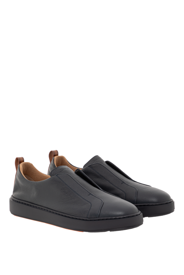 Santoni men's blue slip-on sneakers made of ultra-soft leather 191286 - photo 3
