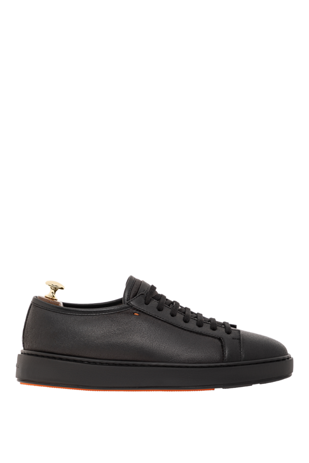 Santoni men's leather sneakers with fur lining and a minimalist design, black 191287 - photo 1