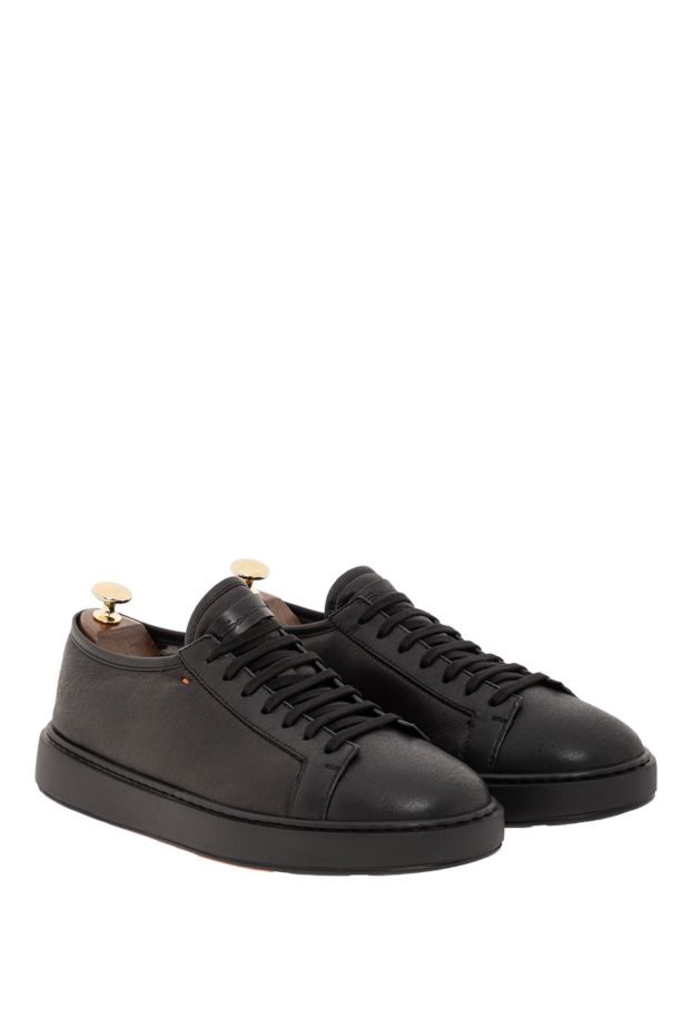 Santoni men's leather sneakers with fur lining and a minimalist design, black 191287 - photo 3