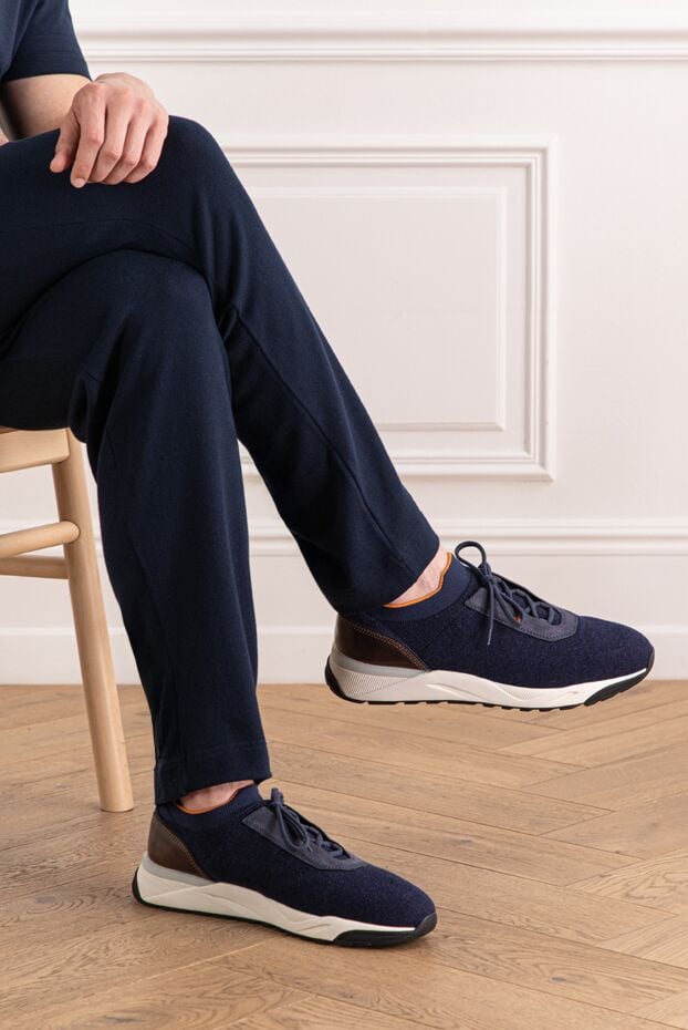 Santoni men's blue sneakers made of elastic jersey with a white sole 191289 - photo 3
