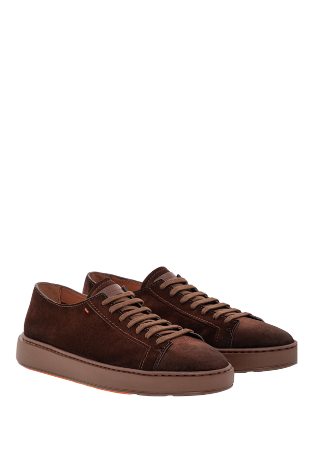 Santoni men's brown suede lace-up sneakers 191291 - photo 3