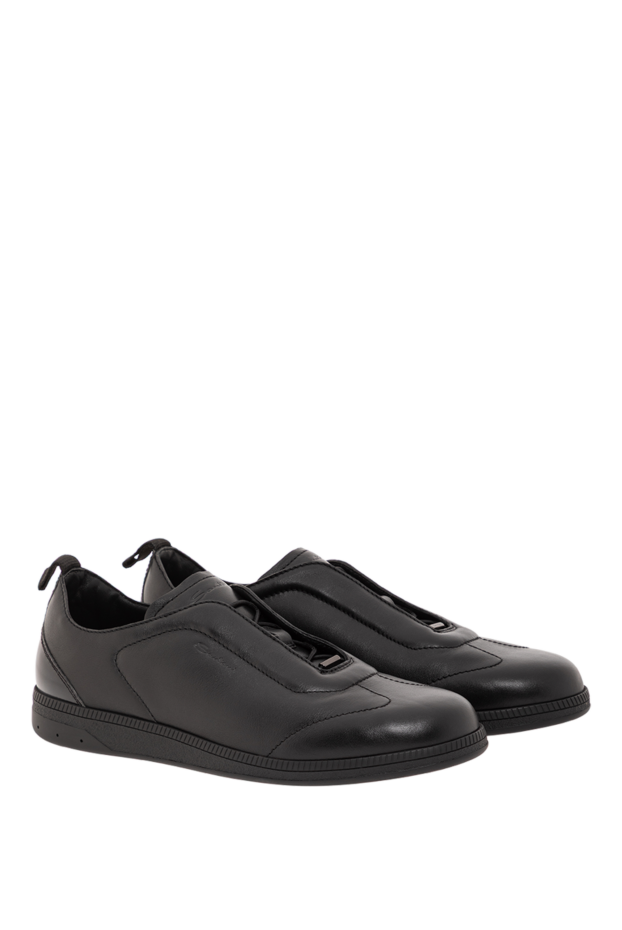 Santoni ultra-soft and supple black leather sneakers with logo 191293 - photo 3