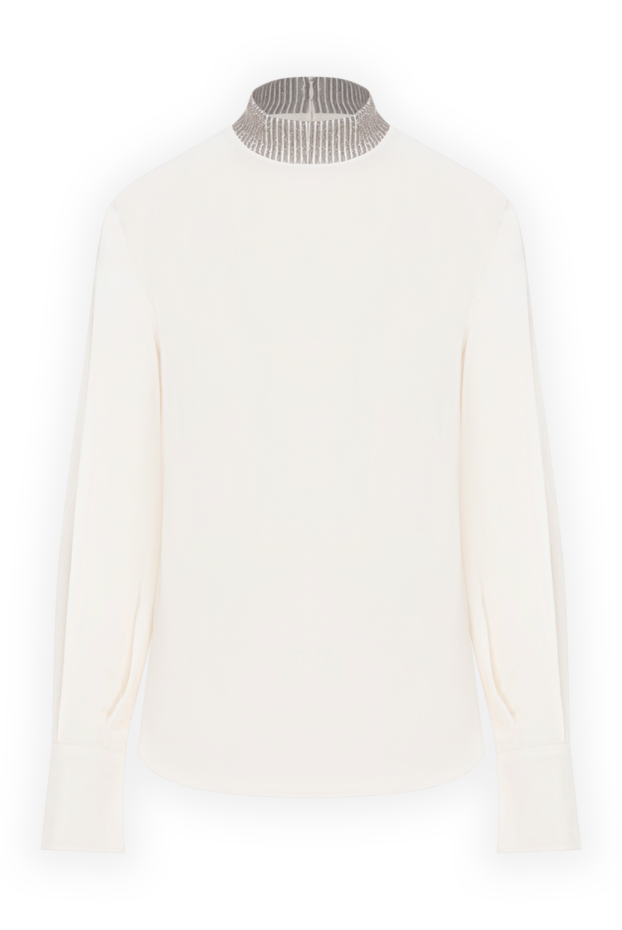 Brunello Cucinelli white silk blouse with a stand-up collar decorated with sequins 191301 - photo 1