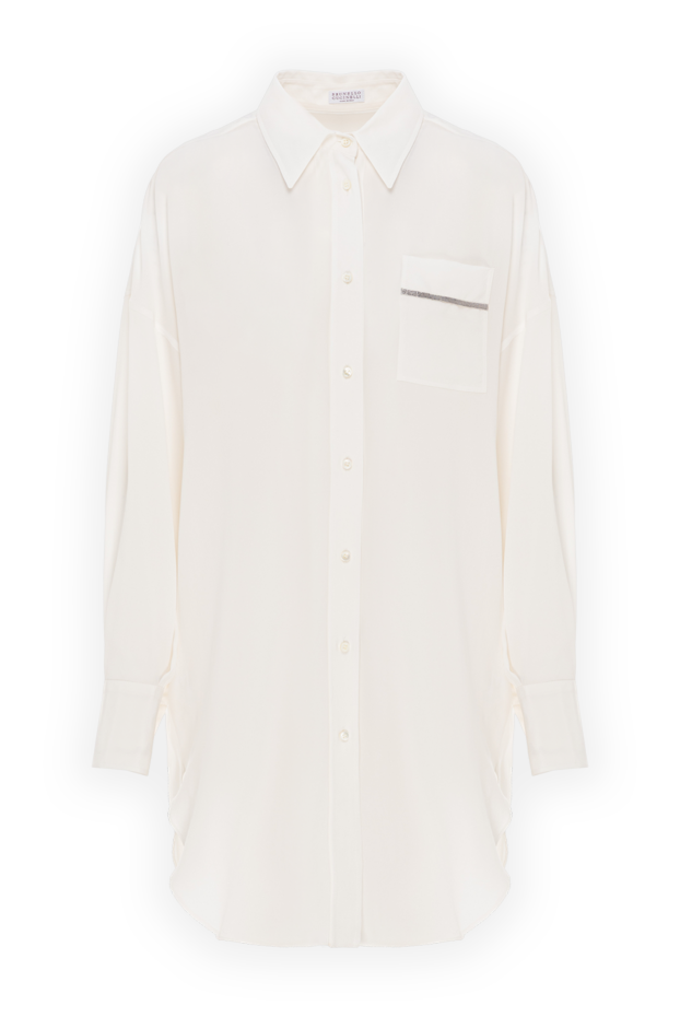 Brunello Cucinelli white silk shirt dress with a monili chain pocket. 191303 - photo 1