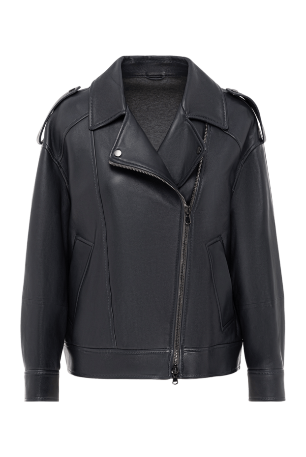 Brunello Cucinelli women's leather biker jacket with a diagonal zipper 191314 - photo 1