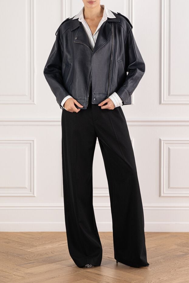 Brunello Cucinelli women's leather biker jacket with a diagonal zipper 191314 - photo 2