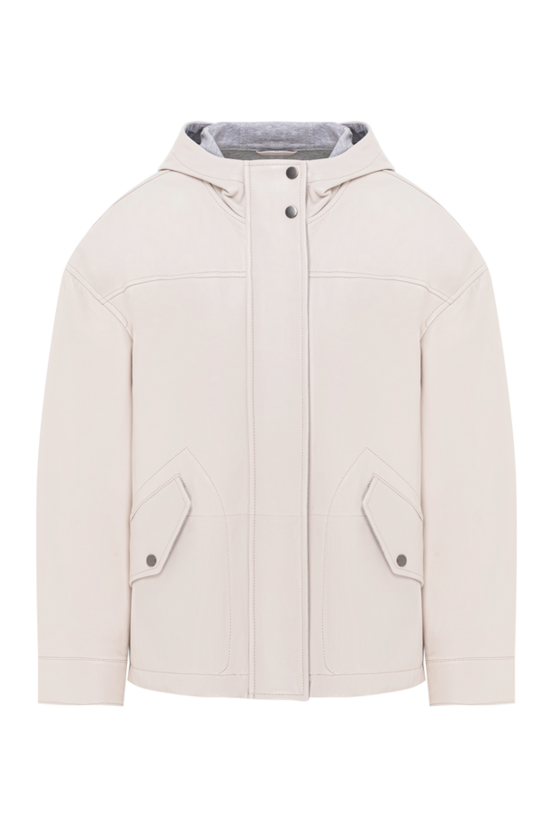 Milky-colored leather jacket with a hood - photo 1