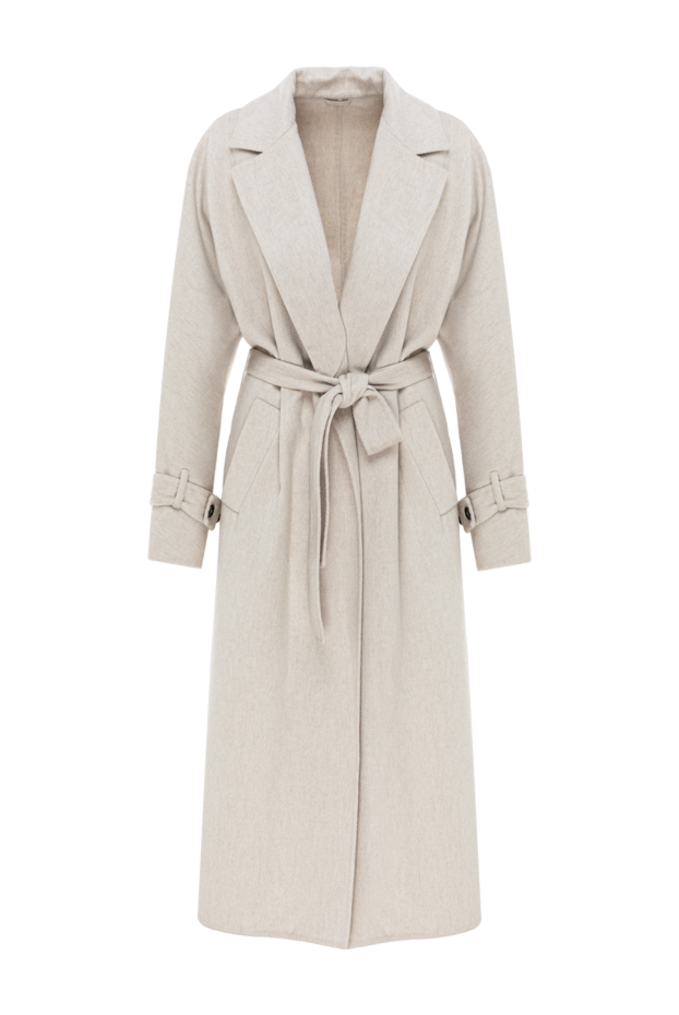 Beige cashmere coat with wide lapels and a belt - photo 1