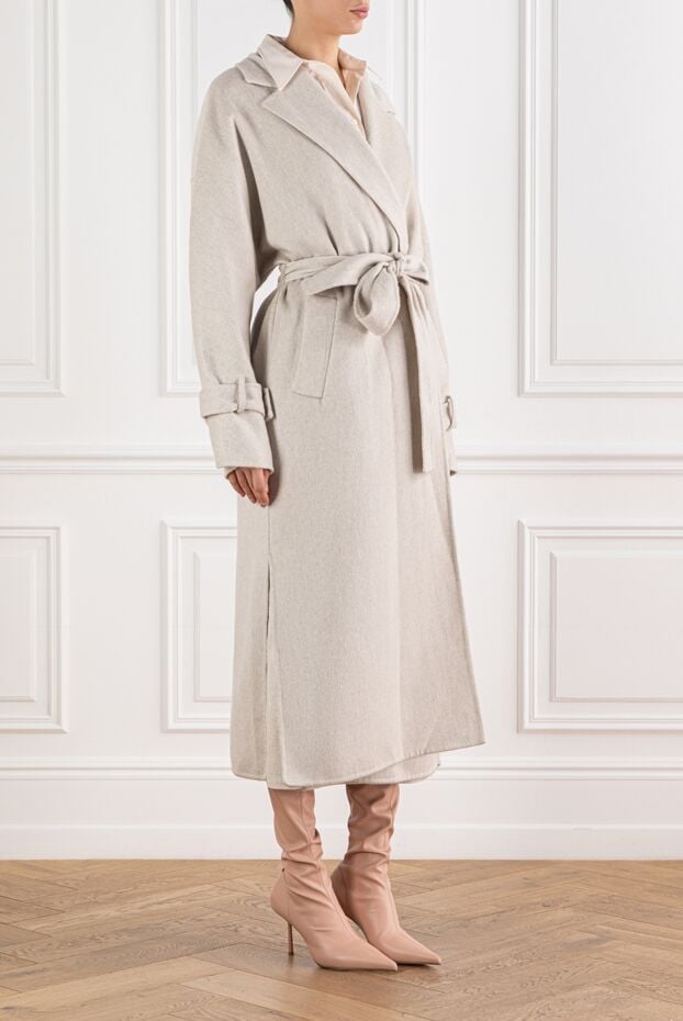 Brunello Cucinelli beige cashmere coat with wide lapels and a belt 191319 - photo 3
