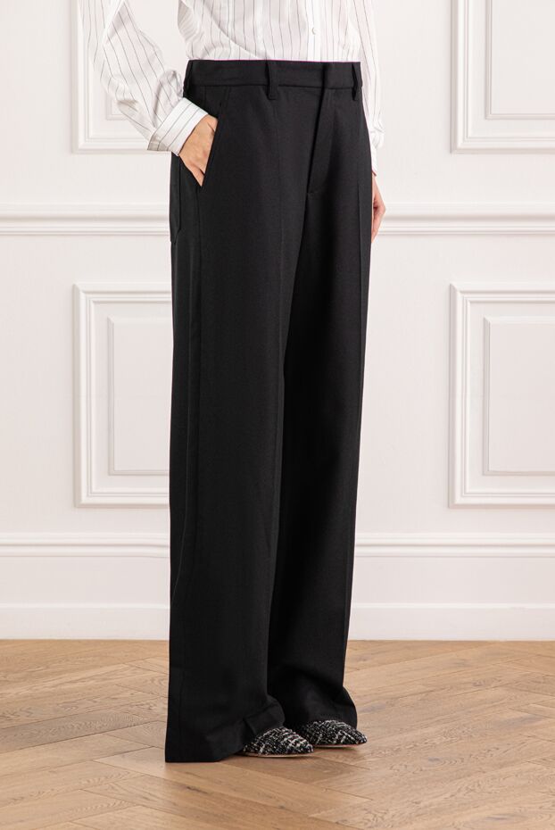 Brunello Cucinelli wide-leg trousers in black wool and cashmere with creases 191322 - photo 3