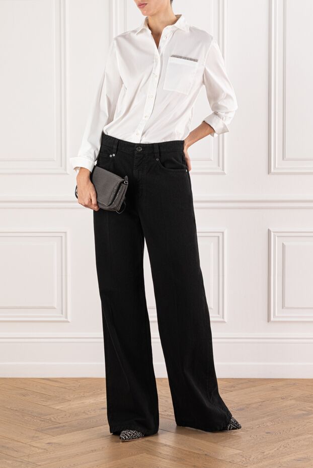 Black jeans with elastic waistband and wide legs - photo 2