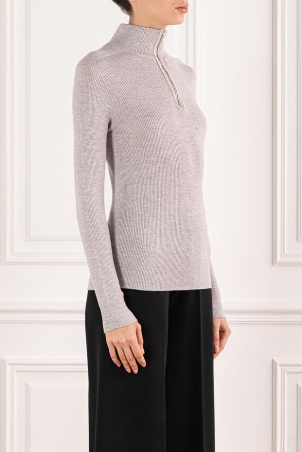 D.Exterior light gray wool polo with a shiny zipper 191379 - photo 3