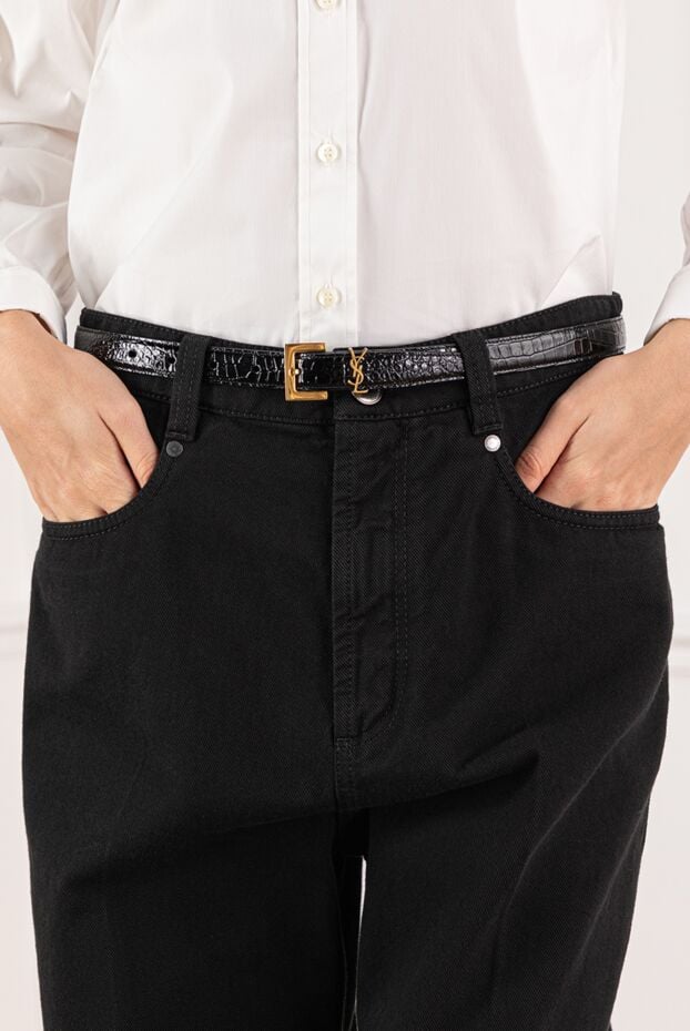 Saint Laurent patent leather belt with crocodile embossing and gold hardware 191458 - photo 2