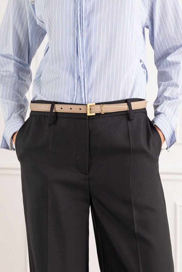 Saint Laurent light beige leather belt with a matte gold buckle 191460 - photo 2