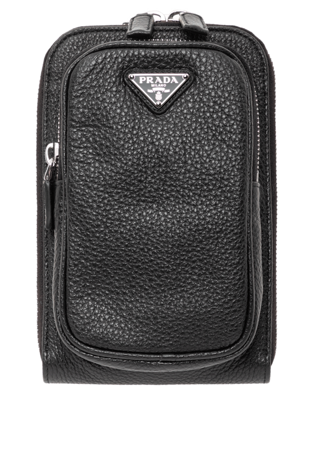 Prada шкіряна сумка для смартфона чорного кольору з логотипом 191606 - фото 1