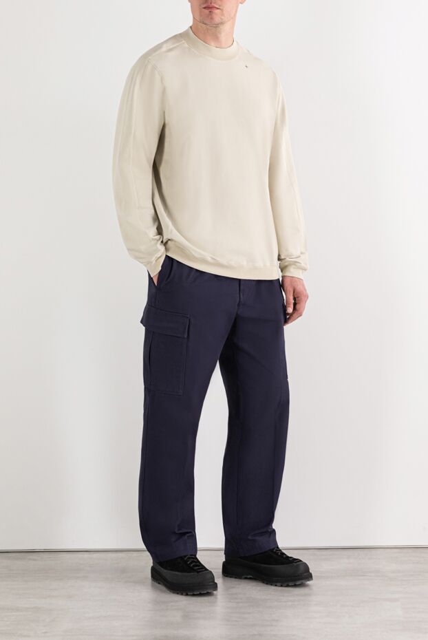 Stone Island men's white cotton sweatshirt with a logo on the sleeve 191628 - photo 2